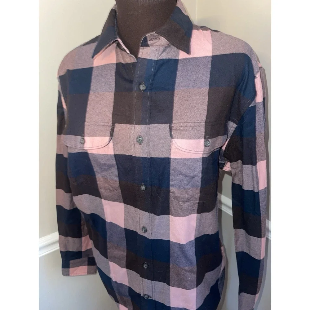 Banana Republic Ultra Soft Flannel Untucked Slim Fit Pink‎ Navy Plaid Mens M